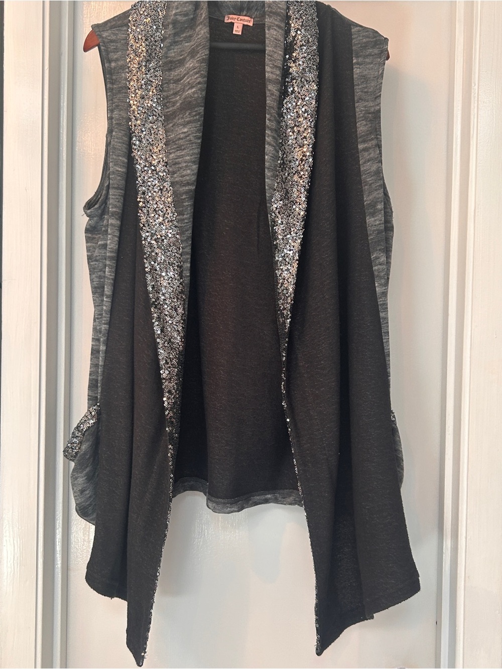 Juicy Couture Black & Gray Sequin Trim Open Front Tunic